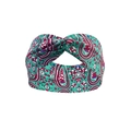 Mint green paisley print wide yoga headband with stretch fabric and twist knot style - Mint Green Paisley