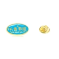 Sky blue enamel badge with Everything is OK text and golden butterfly clasp back - Everything is OK