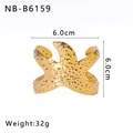 Starfish gold-plated stainless steel open bangle with textured surface detail - Relief Starfish Style (NB-B6159)