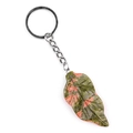 Leaf shaped crystal agate stone keychain with green and pink natural marble patterns - Unakite