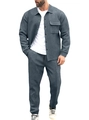 Men's grey slim fit jacket and trousers set with textured stripe pattern fabric - Dark Gray