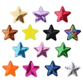 Flat lay of fourteen colorful sequin star patches for DIY embroidery and clothing decor - Star Set*Small Size