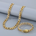 Set catena Figaro dorata in acciaio al titanio con collana e bracciale con chiusura quadrata - Bracciale 20CM / 11mm Oro