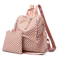 Pink vintage monogram backpack set with matching clutch made of premium faux leather - Backpack And Pouch Set / Pink