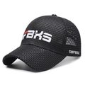 Black breathable mesh baseball cap with 3D BKS letter embroidery and curved brim - Black