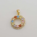 Detail of 18K gold plated pendant featuring multi-color micro-pave cubic zirconia stones - Multicolor Micro Diamond Ring