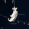 White glitter feather Christmas ornament with bow decoration, size 13.9cm x 5.5cm - Feather White Gold Pendant