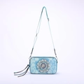 Light blue crossbody bag with mandala print, adjustable strap and tassel charm detail - Blue Mandala