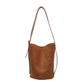 Sac seau bandoulière en daim marron avec sangle réglable et grande capacité de rangement - Marron