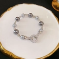 Vintage irregular freshwater pearl bracelet with grey pearls and silver zircon clasp - Zircon Pearl Bracelet