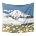 Detail of oil painting style tapestry featuring Mount Fuji and vibrant floral field - 73X95CM / Fuji Mountain (Brushed)