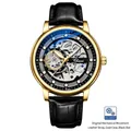 Men's automatic skeleton watch with gold steel case and black leather strap - Gold Case Black Dial Black Leather Strap