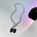 Modern silver chain necklace with black cherry pendant and OT clasp closure - Silver Black Cherry Style