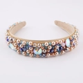 Baroque padded headband with handmade champagne satin pearls and crystal rhinestones - Hand-Sewn Beige Pearl Style