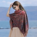 Sciarpa pashmina rosso scuro stile etnico con motivi paisley e bordi con frange - 200cm / Fiore di Griglia-Rosso Blu