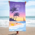 Double-sided microfiber beach towel with tropical sunset and palm tree silhouette - B12-Tropical Beach Relax Time
