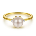 Anello in Argento 925 con Grande Perla Rosa e Zirconi su Fascia Placcata in Oro - Tl-244 / Taglia US 5
