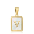 Golden stainless steel necklace pendant with white mother-of-pearl and letter V - Letter V