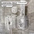 Wall-mounted silver toothbrush holder set with transparent cup and rabbit ornament - 1 Cup (Clear) + Bow + Dispenser + Rabbit