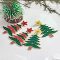 Colorful beaded Christmas tree earrings with red and green crystals on gold bases - Red Star Red Green Tree