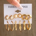 5579101-Gold 6 Pairs-Irregular Metal Pearl Set