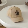 Close-up of bear embroidery and contrast stitching on khaki cotton kids baseball cap - 50-52cm (2-5 Years) / Khaki