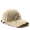 Distressed khaki baseball cap with vintage frayed holes and a number 7 patch detail - Khaki