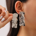Irregular lava textured wavy rectangle earrings in polished silver finish for women - Silver Irregular Wave Long Style (S404)