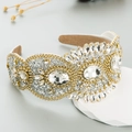 Baroque crystal headband with heavy rhinestones on a wide band for bridal party hair - White