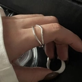 Minimalist double-layered silver wave ring for women with stylish layered design - J3421 Double Row Wave Ring
