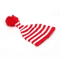 Bonnet de Noël tricoté à rayures rouges et blanches avec un grand pompon rouge doux - Rayures horizontales rouges et blanches avec pompon rouge (J)