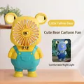 Portable yellow bear desk fan with night light and USB charging for office tabletop - Yellow