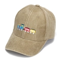 Close-up of colorful train embroidery and washed fabric texture on khaki baseball cap - 52CM-54 (2-6 Years) / Khaki