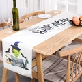 Linen Halloween table runner featuring green zombies, bats and Happy Halloween print - 06-Halloween Zombie Party