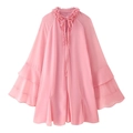 Rosa Bohemian Chiffon Oberteil mit Rüschen und Schnürung auf weißem Hintergrund - XS / Rosa