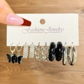 Silver 5 Pairs Set (Black Butterfly/Resin Hoop)(HS739-28)