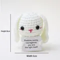 Handmade crochet bunny doll with motivational card, 8cm height, white knit bunny plush - Long-eared White Rabbit