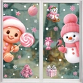 Pink gingerbread man and snowman Christmas window stickers for holiday glass decor - Set of 2 BQ612+614