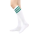 Knee-high white cotton socks with green triple stripes in classic athletic style - One Size / White with Dark Green Stripes
