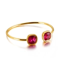 Gold open bangle featuring two square-cut red gemstones in a polished finish - Rose Red Style (KB115550-K)