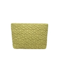 Lemon yellow-green floral quilted cosmetic bag with minimalist zipper closure - Green