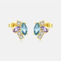 925 silver stud earrings featuring blue marquise gem and purple zircon on gold base - 925 Silver / 18k Gold-937