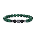 Stretch beaded bracelet featuring green malachite stones and black matte beads - Malachite Pattern & Matte Onyx Beaded Bracelet