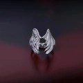 Gothic asymmetric wing open ring featuring feathered and bat wings with vintage silver finish - Lost Angel Wings - Size 7