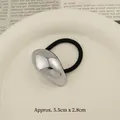 Black elastic hair tie with silver oval liquid metal charm measuring 5.5cm x 2.8cm - Large Oval Silver