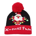 LED Christmas knit hat with Santa Claus pattern and X-mas Fun text on red cuff - X-mas Santa