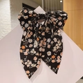 Barrette à cheveux élégante en tissu noir à motifs floraux blancs et orange pour femmes - Noir