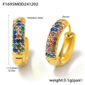 Golden stainless steel hoop earrings featuring turquoise and zircon stone inlays - Gold Mixed Color Zirconia Earrings-Medium