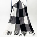 Plaid scarf in classic black, white and grey checkers with fringe tassels and soft texture - Black and White Plaid