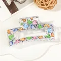 Detail of transparent hair claw clip with colorful hand-painted heart patterns - 8.5cm Heart Print - Style L Transparent Base